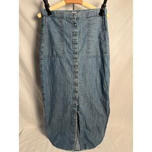 KAVU Denim Button Front Midi Skirt Women’s S 100% Cotton